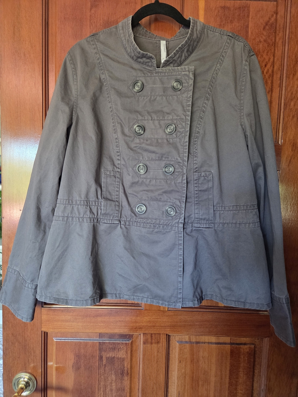 Old Navy Gray Double-Breasted Utility Jacket with Stand Collar